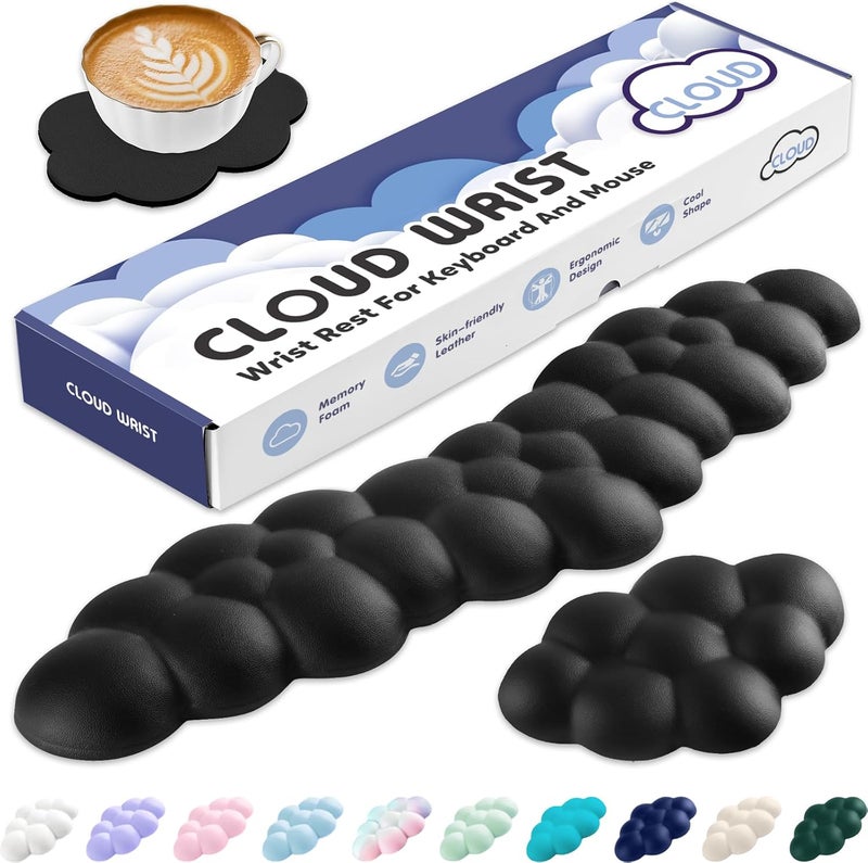 Sushret Cloud Wrist Rest for Keyboard and Mouse, Memory Foam PU Leather Keyboard Wrist Rest with Ergonomic Support, Non-Slip Base, Cute Arm Rest Pad & Palm Cushion, Office Desk Accessory, Black - Image 1